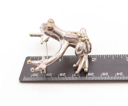 925 Sterling Silver Vintage Brooch Pin Solid Cutout Large Dotted Frog  BP11339