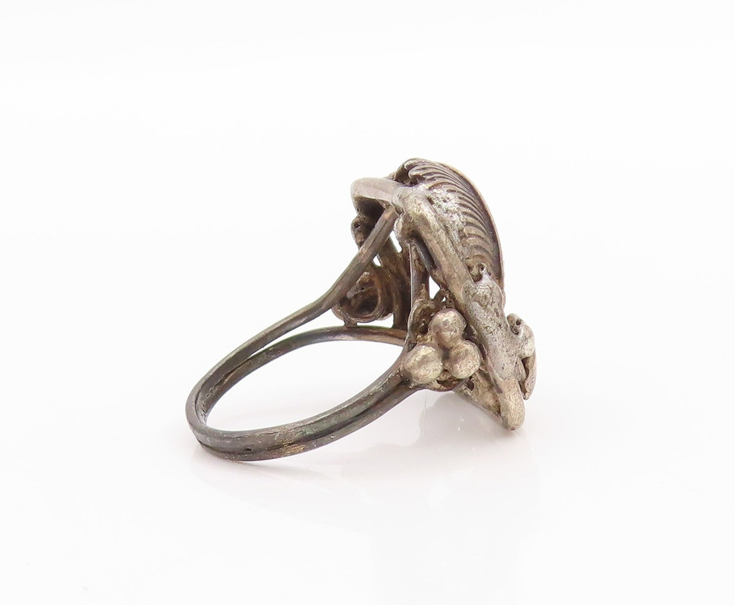 925 Sterling Silver Vintage Ring Dark Tone Antique Floral Design  Sz 5.5 RG33348