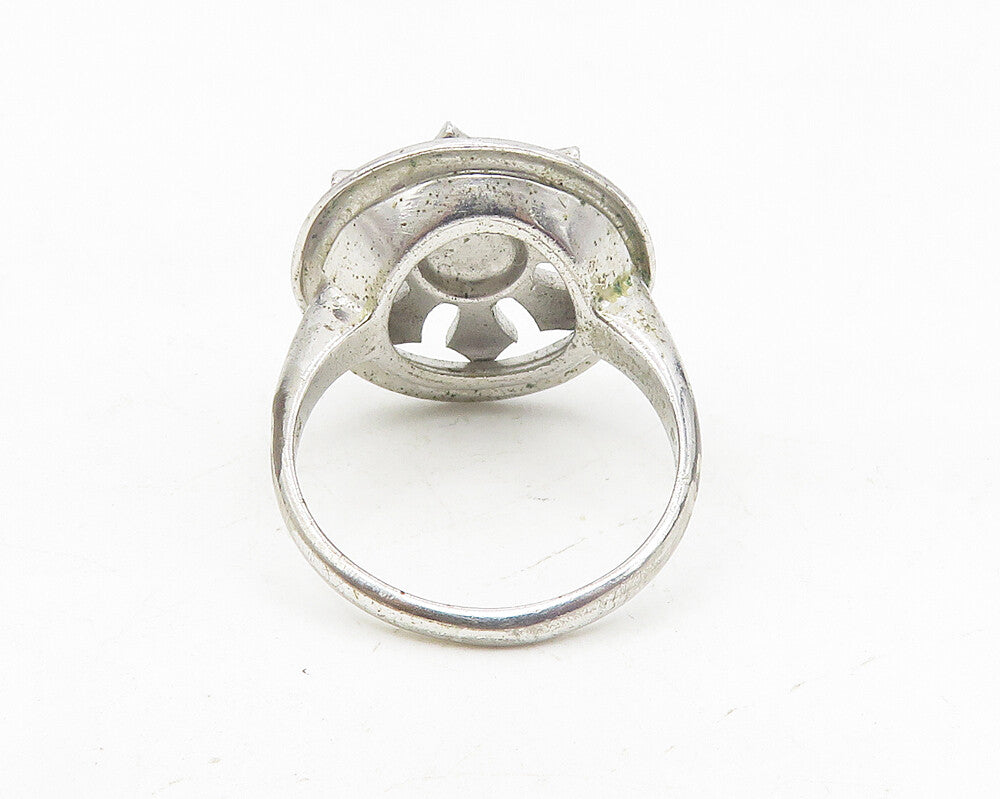 925 Sterling Silver  Vintage Sparkling Open Floral Band Ring Sz 6.5  RG10213