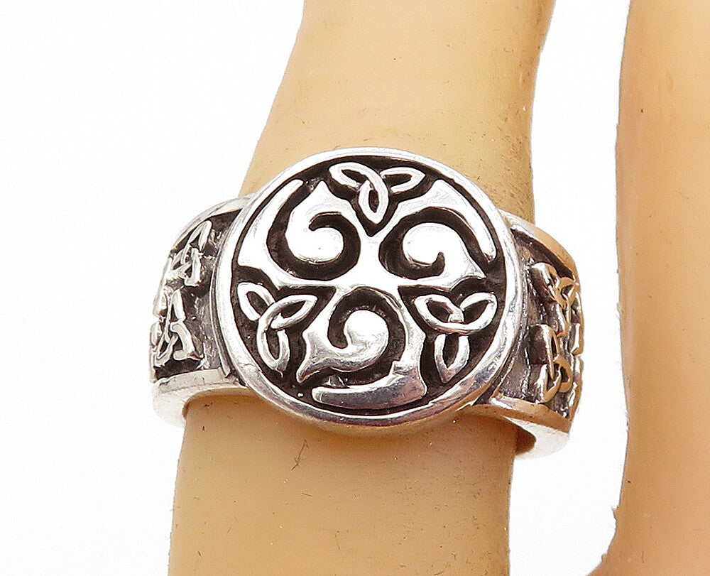 925 Sterling Silver  Celtic Knot Detail Shiny Large Band Ring Sz 11.5  RG7571