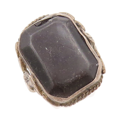 925 Sterling Silver Vintage Ring Antique Dark Tone Carved Onyx  Sz 6  RG31820
