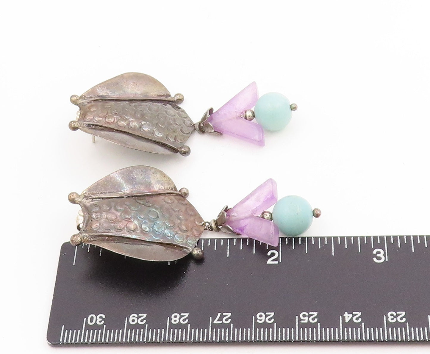 925 Sterling Silver Vintage Earrings Dark Tone Hammered Statement Studs  EG13776