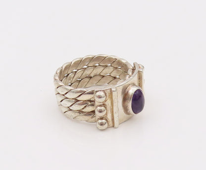 925 Silver  Vintage 3 Twisted Rope Band Cabochon Amethyst Ring Sz 7  RG26671
