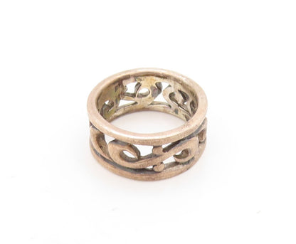 925 Sterling Silver Vintage Ring Dark Tone Solid Cutout Swirls  Sz 6  RG31297