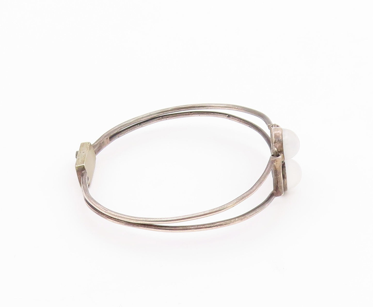 925 Silver  Vintage Double Cabochon Cat's Eye Split Bangle Bracelet  BT9608