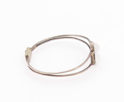 925 Silver  Vintage Double Cabochon Cat's Eye Split Bangle Bracelet  BT9608