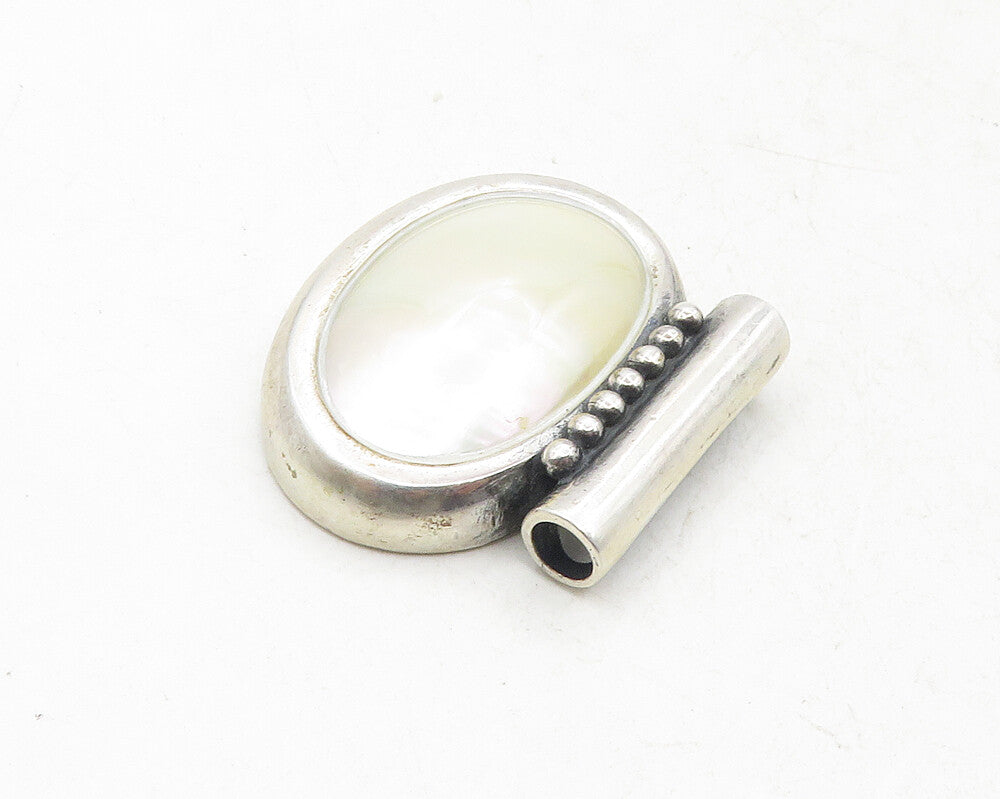 CDI 925 Sterling Silver  Vintage Shiny Pearl Dome Oval Slide Pendant  PT7940