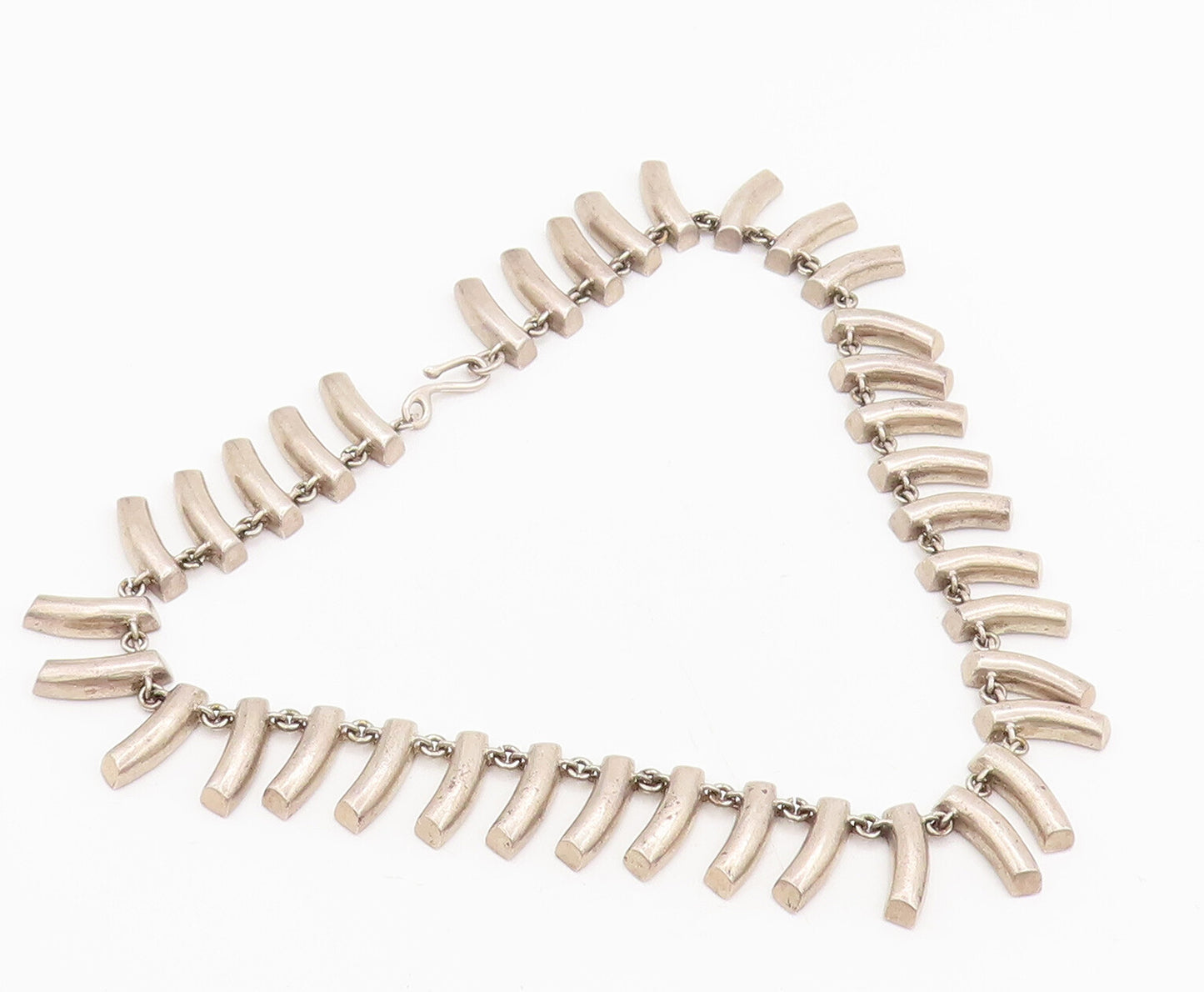925 Sterling Silver  Vintage Solid Teeth Like Link Heavy Necklace  NE4059
