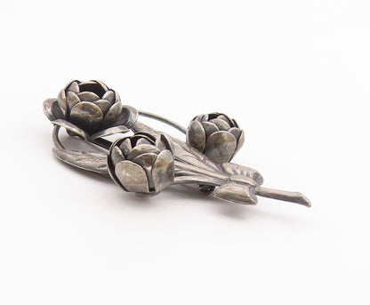 925 Sterling Silver  Vintage Oxidized Sculpted Flower Bunch Brooch Pin  BP3330