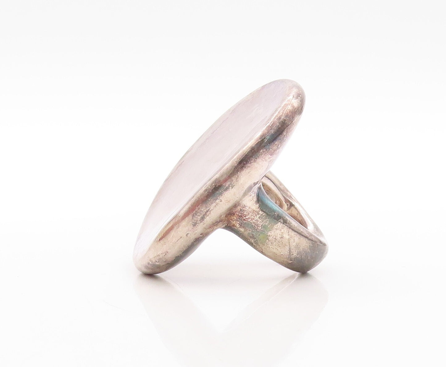 925 Sterling Silver Vintage Ring Minimalist Large Puffed Oval  Sz 5  RG31445