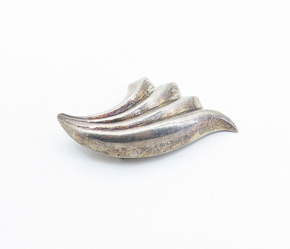 925 Sterling Silver  Vintage Dark Tone Hollow Fluted Design Brooch Pin  BP2429