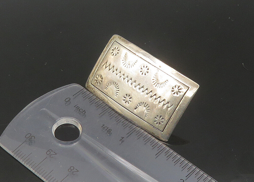 925 Sterling Silver  Vintage Shiny Etched Pattern Square Drop Earrings EG10915