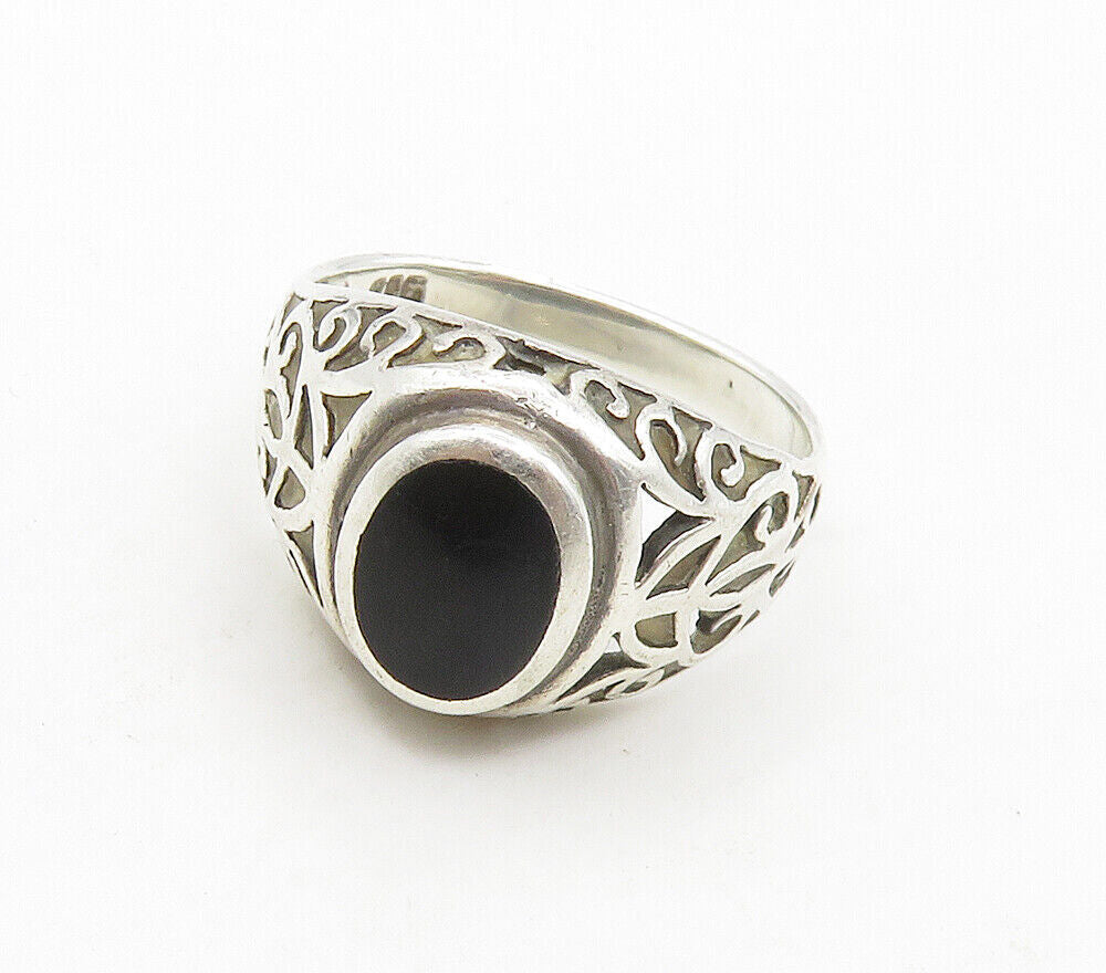 925 Sterling Silver  Vintage Inlaid Black Onyx Swirl Band Ring Sz 6  RG15742