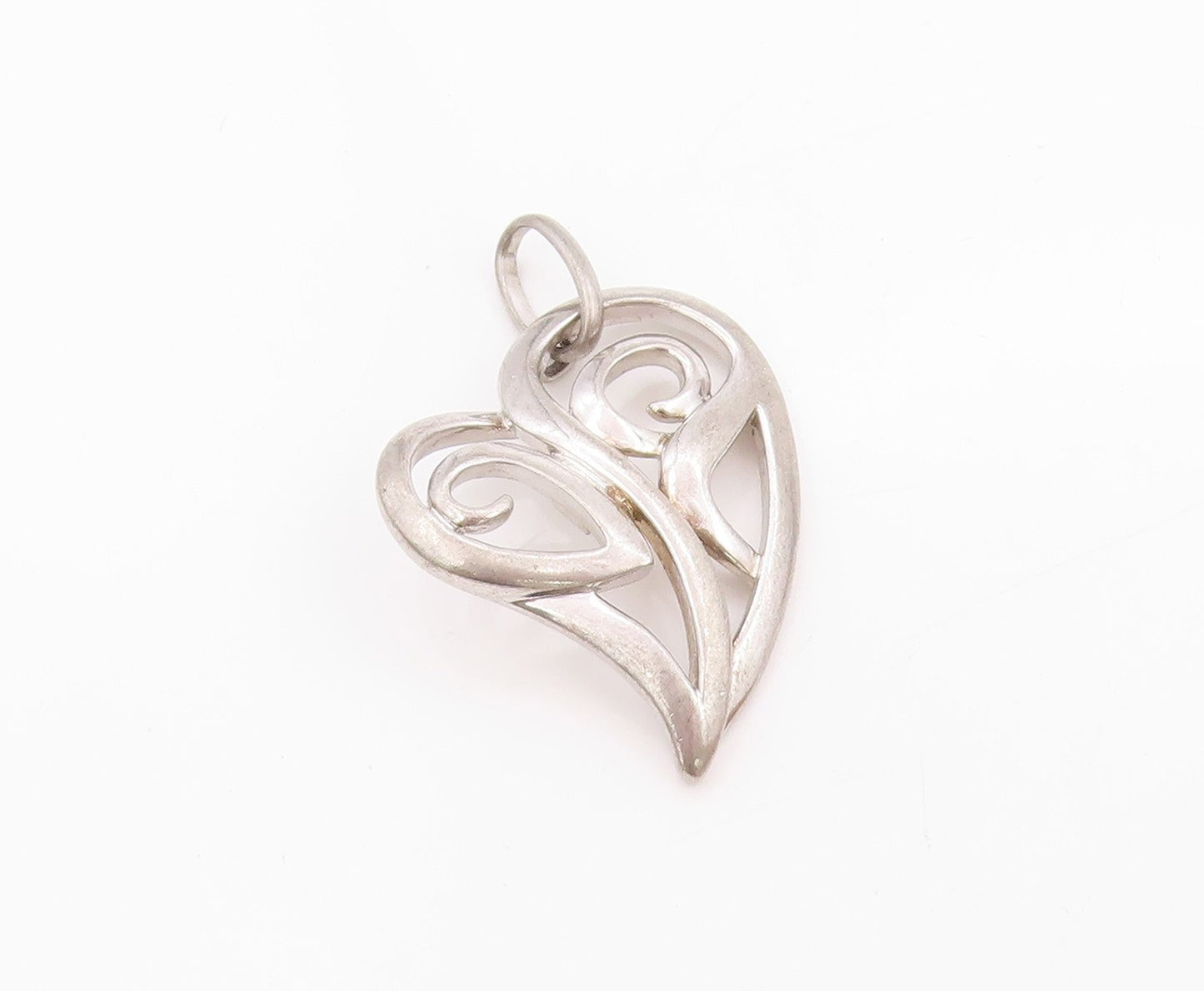 925 Sterling Silver Vintage Pendant ELLE Ruby Swirly Love Heart Cut Out  PT24750