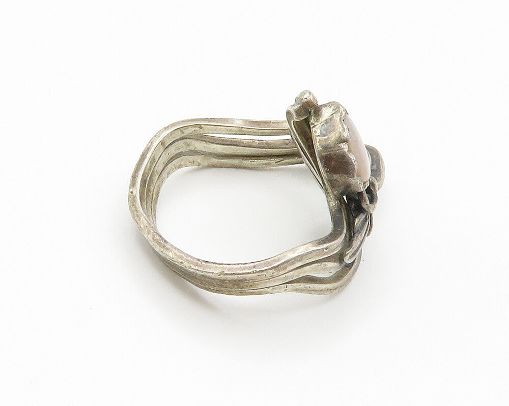 925 Sterling Silver  Vintage Mother Of Pearl Floral Cocktail Ring Sz 7  RG14974