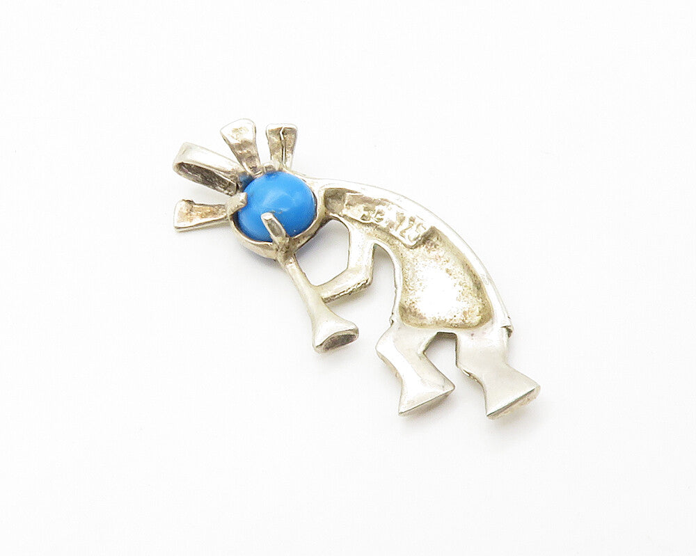NAVAJO 925 Sterling Silver  Vintage Turquoise Kokopelli Dancer Pendant PT11334