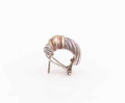 925 Sterling Silver Vintage Earrings Dark Tone Grooved Design  EG13654