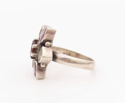 925 Sterling Silver Vintage Ring Multi Gemstone Floral Petal Band  Sz 7  RG36373
