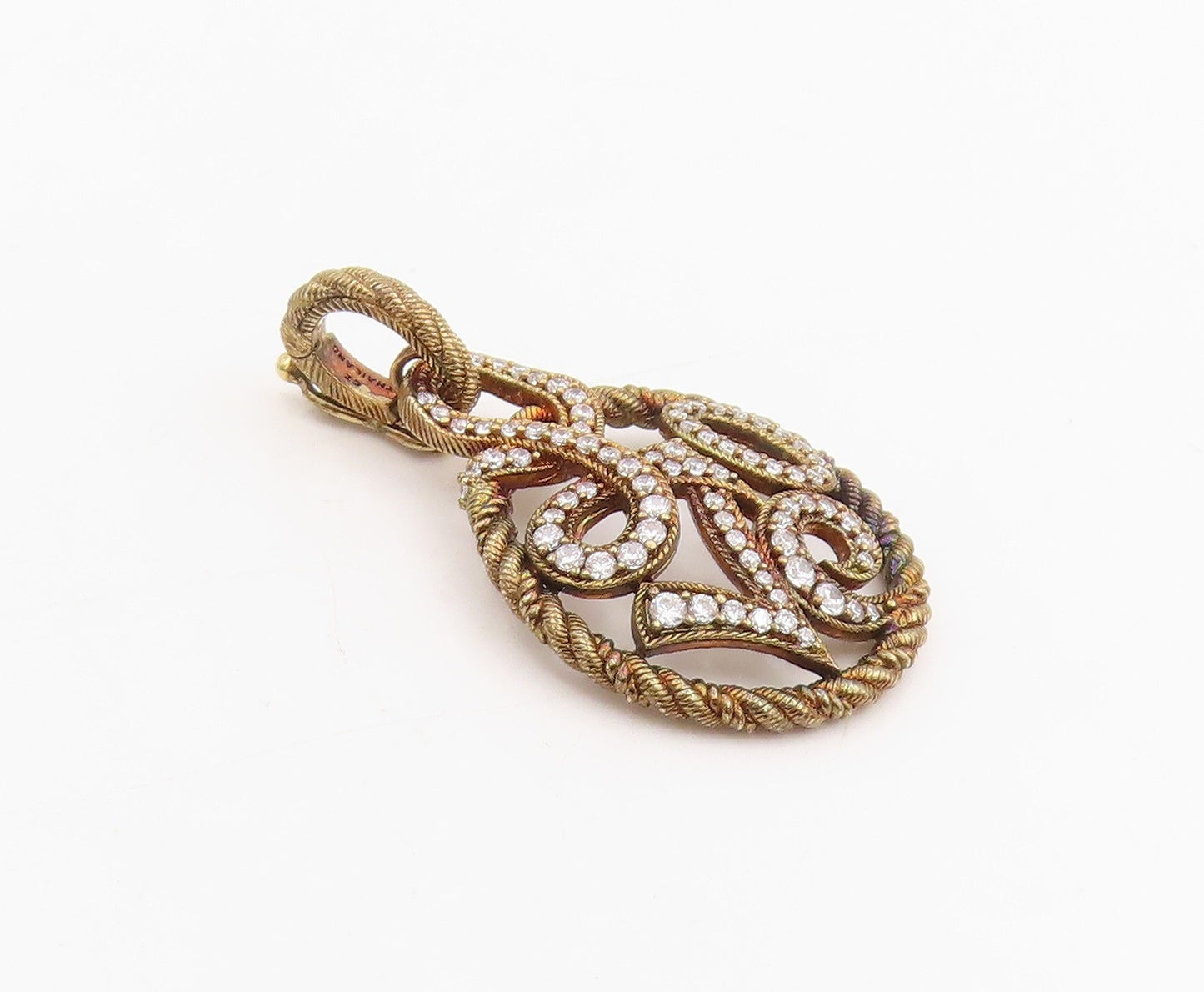 925 Sterling Silver Vintage Pendant JUDITH RIPKA CZ Twisted Rope Love  PT25452