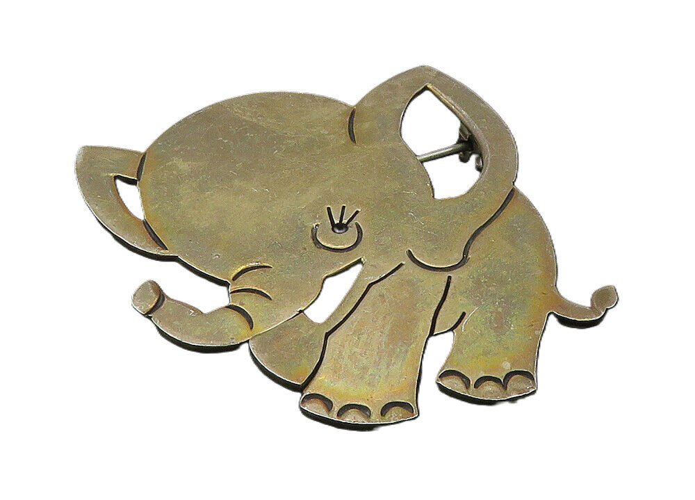 MEXICO 925 Sterling Silver  Vintage Dark Tone Baby Elephant Brooch Pin  BP3754