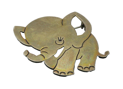 MEXICO 925 Sterling Silver  Vintage Dark Tone Baby Elephant Brooch Pin  BP3754