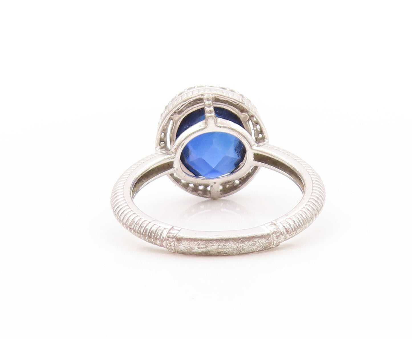 925 Sterling Silver Vintage Ring Designer Sapphire Halo CZ  Sz 7  RG32891