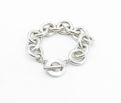 CAROLEE 925 Silver  Vintage Chunky Circle Link Shiny Chain Bracelet  BT1546