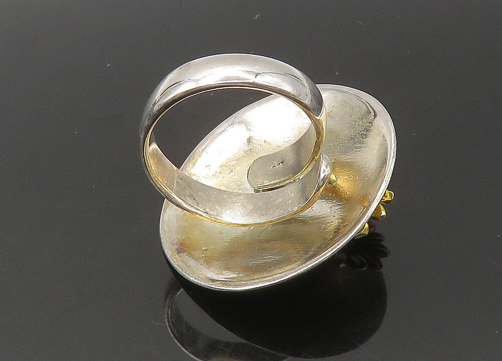 925 Sterling Silver  Vintage Two Tone Sunflower Motif Band Ring Sz 8  RG22572
