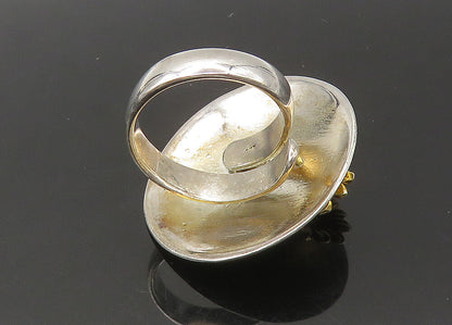 925 Sterling Silver  Vintage Two Tone Sunflower Motif Band Ring Sz 8  RG22572