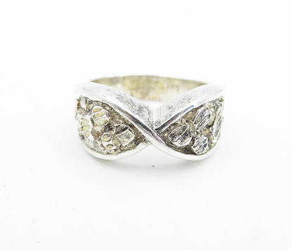 925 Sterling Silver  Vintage Modernist Chiseled Detail Band Ring Sz 7  RG6253
