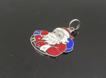 925 Sterling Silver  Vintage Enamel Santa Clause Christmas Pendant  PT19510