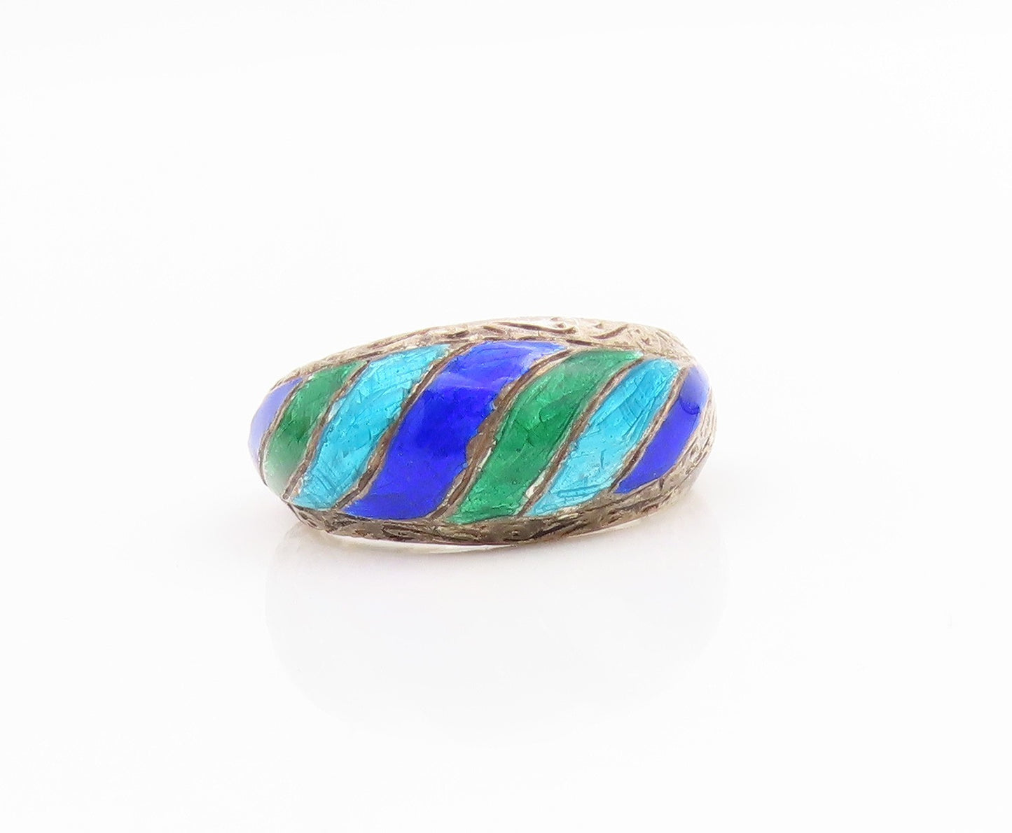 925 Sterling Silver Vintage Ring Modernist Enameled Dome Band  Sz 6.5  RG34356