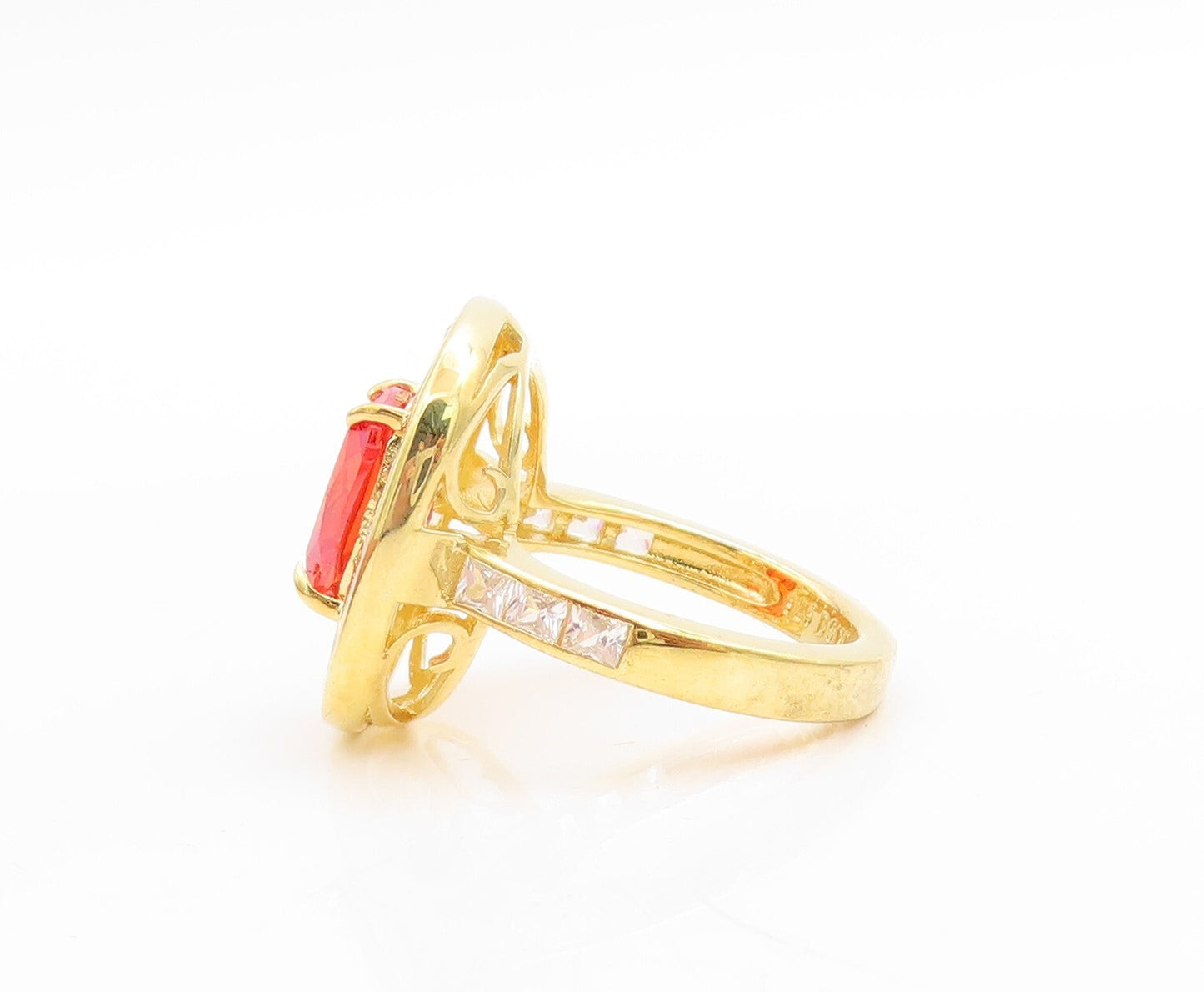 925 Sterling Silver Vintage Ring Gold Plated Orange & White CZ  Sz 7.5  RG30716