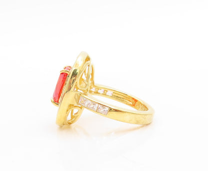 925 Sterling Silver Vintage Ring Gold Plated Orange & White CZ  Sz 7.5  RG30716