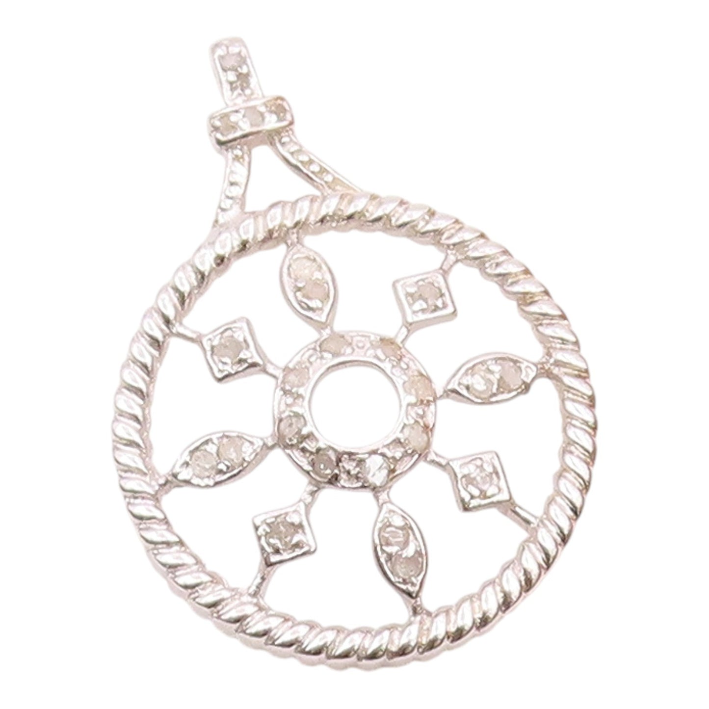 925 Sterling Silver  Vintage Genuine Diamonds Snowflake Motif Pendant  PT19468