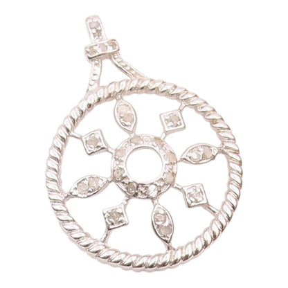 925 Sterling Silver  Vintage Genuine Diamonds Snowflake Motif Pendant  PT19468