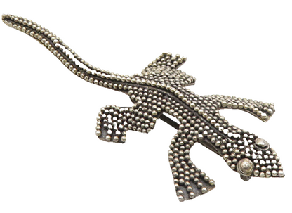 925 Sterling Silver  Vintage Dark Tone Cluster Lizard Motif Brooch Pin  BP3783