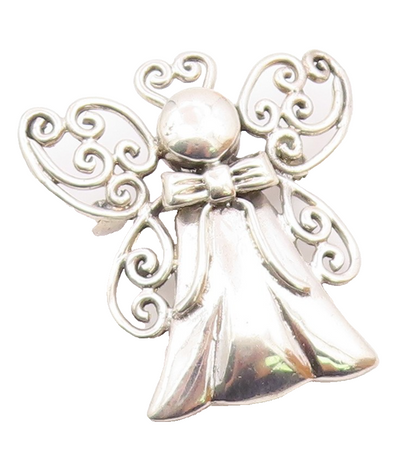 925 Sterling Silver  Vintage Shiny Swirl Wings Angel Motif Brooch Pin  BP5056