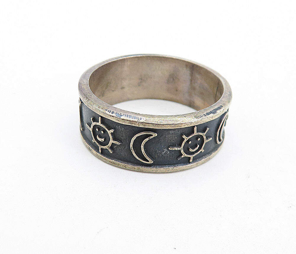 MEXICO 925 Silver  Vintage Oxidized Moon & Star Band Ring Sz 10.5  RG5487