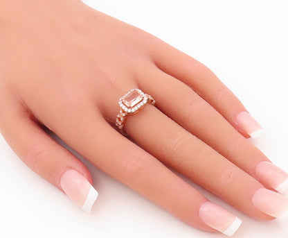 925 Sterling Silver Vintage Ring Rose Gold Plated Morganite & CZ Sz 7  RG30635