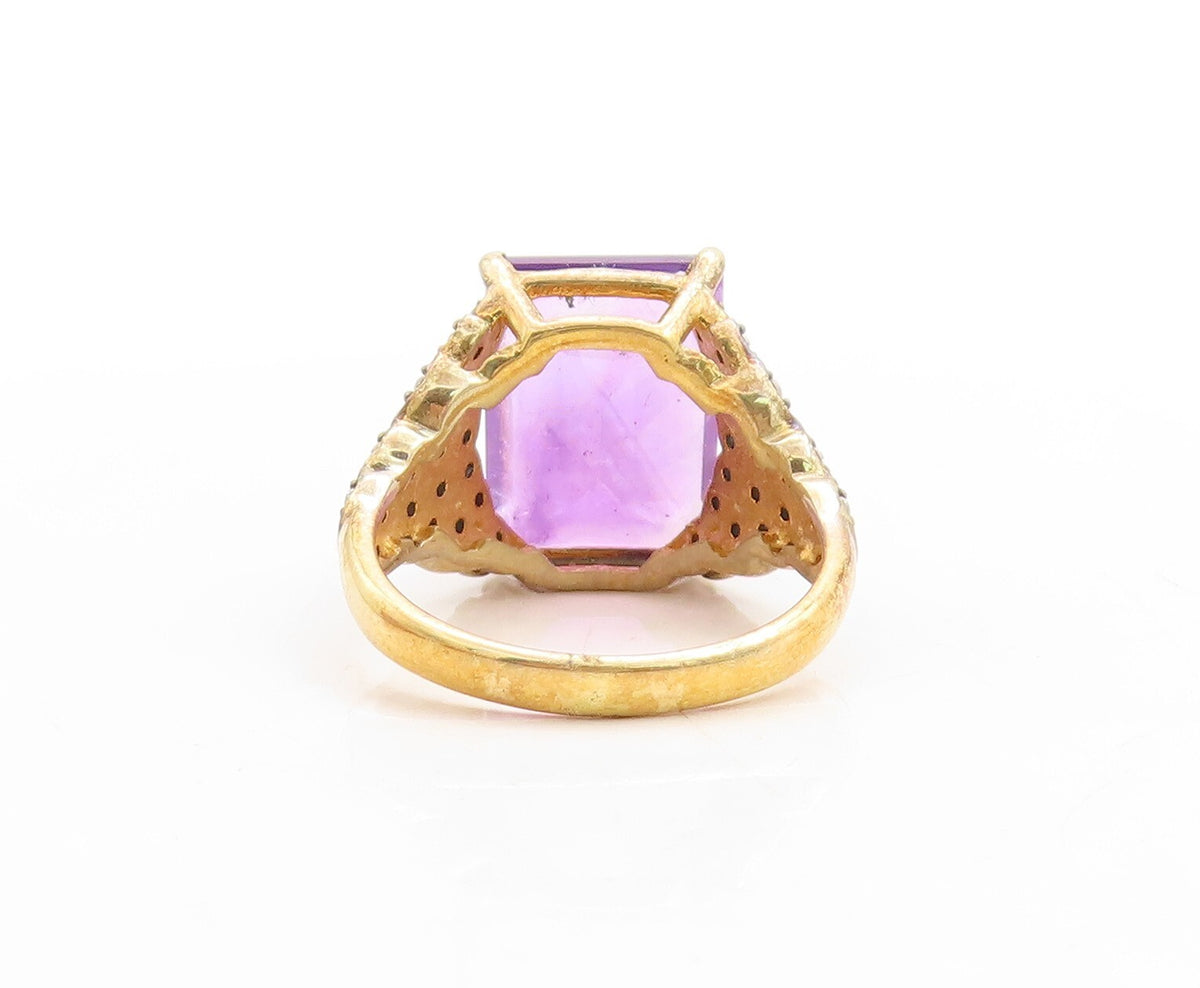 925 Sterling Silver Vintage Ring Gold Plated Amethyst & CZ Inlay  Sz 7  RG31213