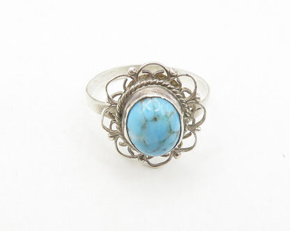 MEXICO 925 Silver  Vintage Turquoise Floral Twist Cocktail Ring Sz 8  RG17501