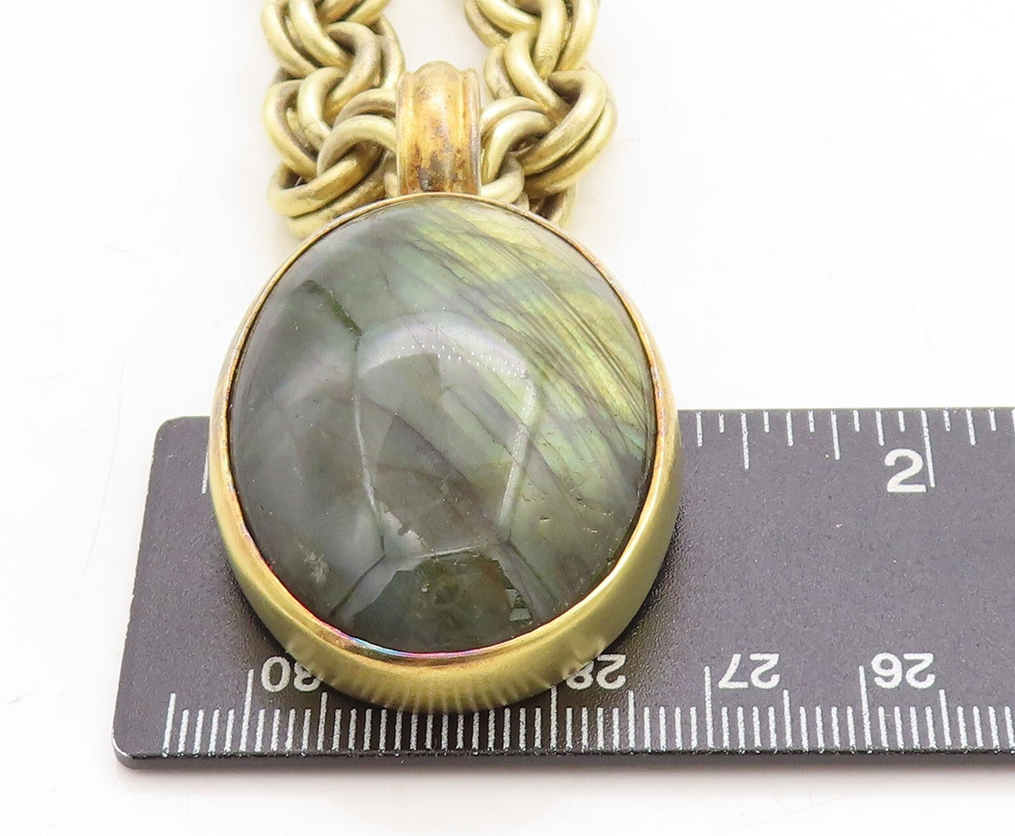 925 Sterling Silver Vintage Gemstone DESIGNER Chunky Link Chain Necklace  NE1512