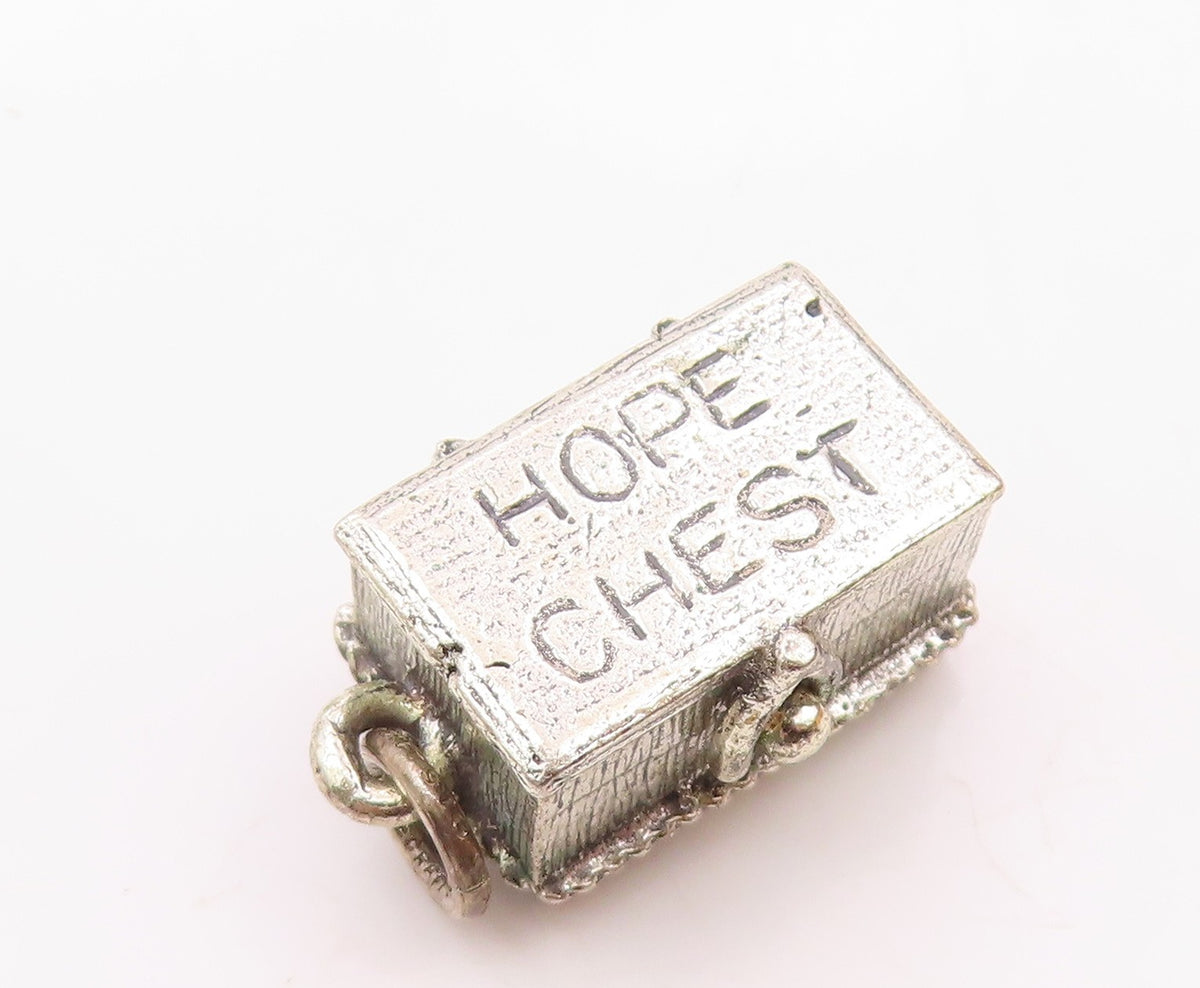 DANECRAFT 925 Silver  Vintage Engraved Hope Chest Box Pendant (OPENS)  PT21716