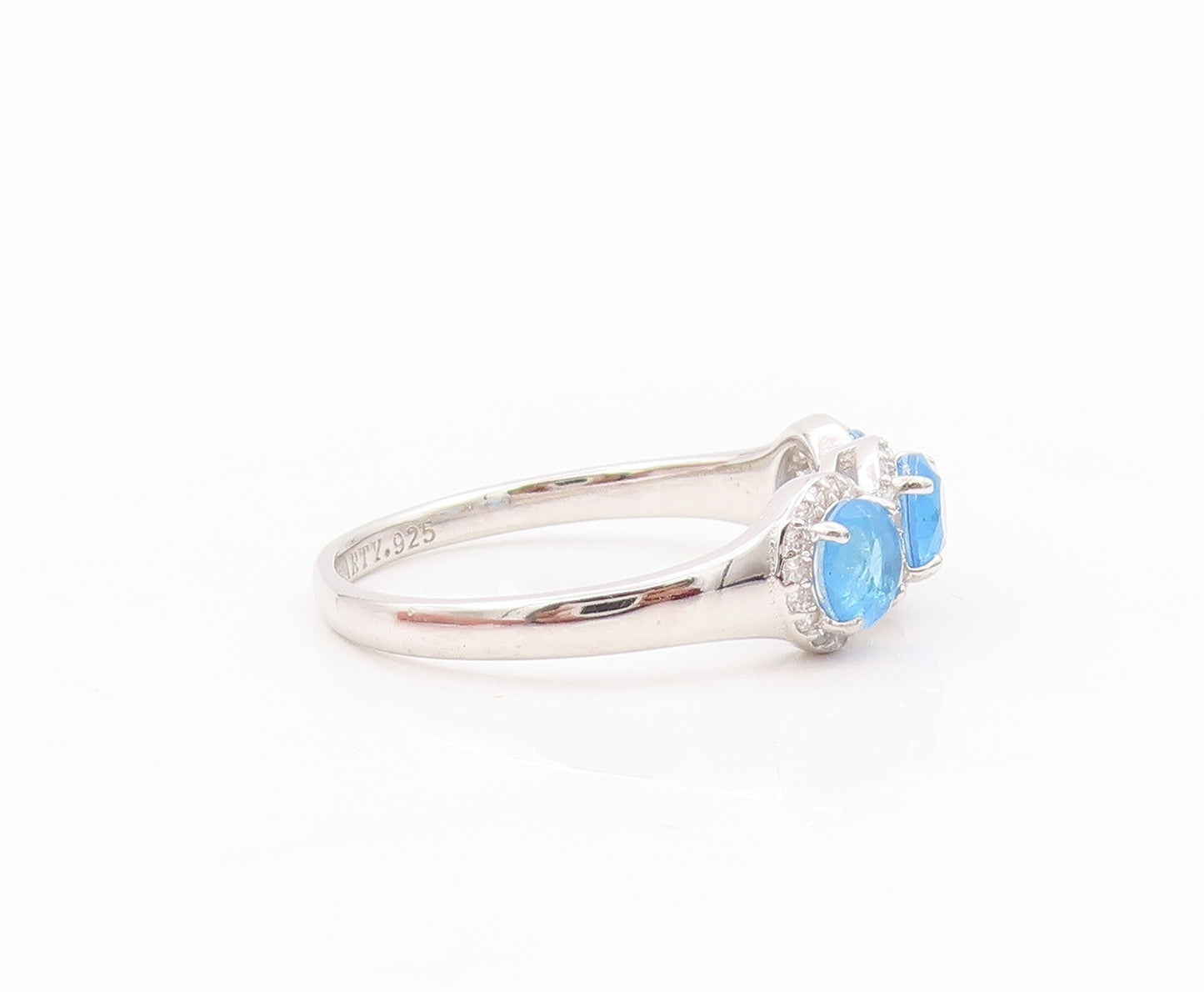 925 Sterling Silver Vintage Ring Round Blue Halo White Topaz   Sz 9.5  RG31785