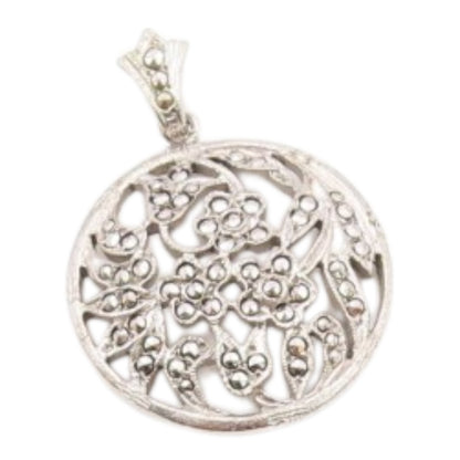 925 Sterling Silver  Vintage Sparkling Floral Vine Motif Pendant  PT16081