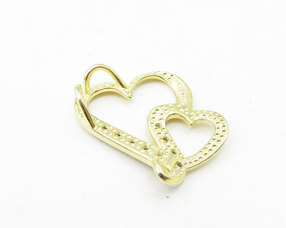 925 Sterling Silver  Shiny Genuine Diamonds Gold Plated Hearts Pendant  PT8010