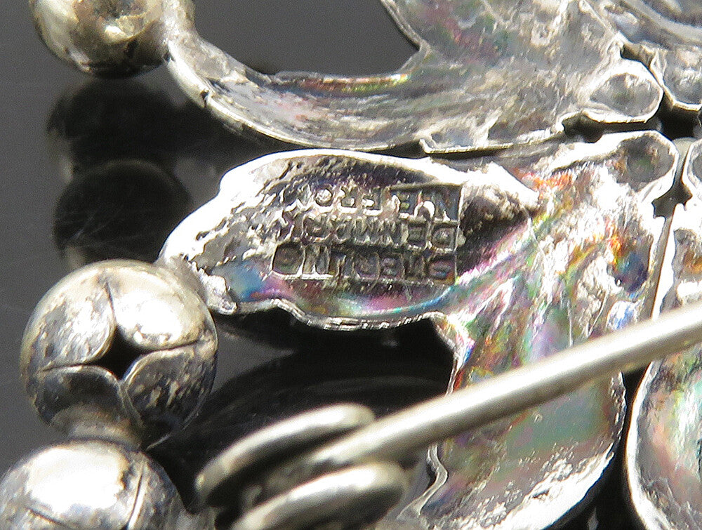 NE FROM DENMARK 925 Silver  Vintage Open Floral Leaves Bead Brooch Pin  BP9444