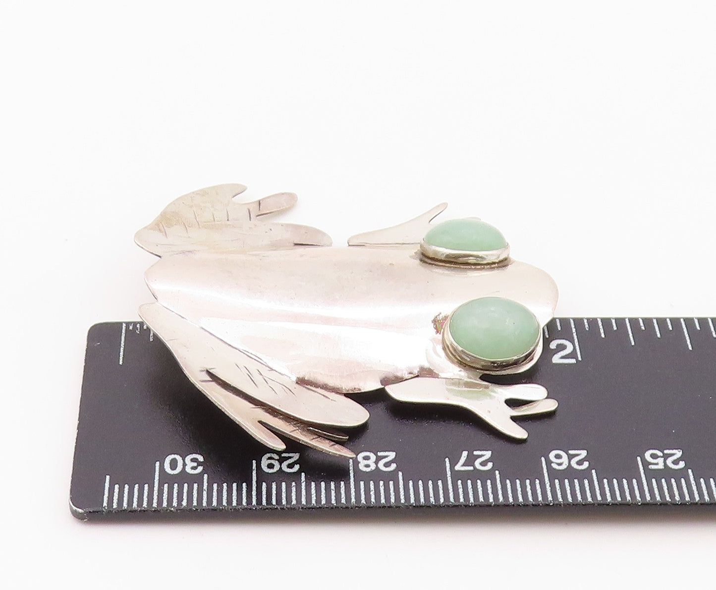 925 Sterling Silver Vintage Brooch Pin GFMW Green Jade Eye Figural Frog  BP12572