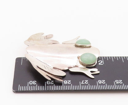 925 Sterling Silver Vintage Brooch Pin GFMW Green Jade Eye Figural Frog  BP12572
